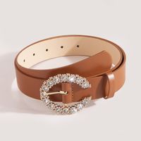 Basic Jewelry Artificial Gemstones Imitation Leather Alloy Plating Women's Leather Belts 1 Piece sku image 6