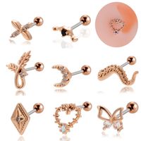 1 Pièce Boucles D'Oreilles Cartilage Style Vintage À La Française Style Simple Lune Forme De Cœur Papillon Acier Inoxydable 316 Le Cuivre Placage Incruster Zircon main image 5