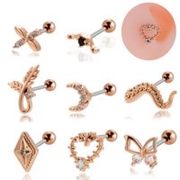 1 Piece Ear Cartilage Rings & Studs Vintage Style French Style Simple Style Moon Heart Shape Butterfly 316 Stainless Steel  Copper Plating Inlay Zircon main image 5