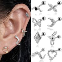 1 Piece Ear Cartilage Rings & Studs Vintage Style French Style Simple Style Moon Heart Shape Butterfly 316 Stainless Steel  Copper Plating Inlay Zircon main image 7