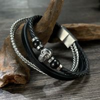Hip-Hop Skull Stainless Steel Pu Leather Braid Artificial Leather Men's Bangle main image 4