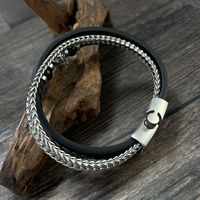 Hip-Hop Skull Stainless Steel Pu Leather Braid Artificial Leather Men's Bangle main image 1