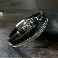 Hip-Hop Skull Stainless Steel Pu Leather Braid Artificial Leather Men's Bangle main image 3