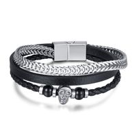 Hip Hop Crâne Acier Inoxydable Faux Cuir Tresser Cuir Artificiel Hommes Bracelet sku image 1