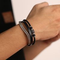 Vintage Style Streetwear Owl Stainless Steel Pu Leather Braid Artificial Leather Men's Bangle main image 1