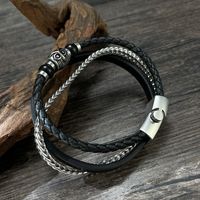 Vintage Style Streetwear Owl Stainless Steel Pu Leather Braid Artificial Leather Men's Bangle main image 4