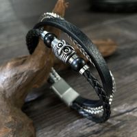 Vintage Style Streetwear Owl Stainless Steel Pu Leather Braid Artificial Leather Men's Bangle main image 3