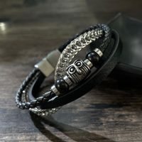 Vintage Style Streetwear Owl Stainless Steel Pu Leather Braid Artificial Leather Men's Bangle main image 2