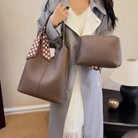 Women's All Seasons Pu Leather Round Dots Solid Color Elegant Vintage Style Classic Style Ribbon Sewing Thread Square Zipper Hidden Buckle Shoulder Bag Tote Bag sku image 2