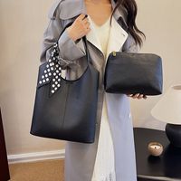 Women's All Seasons Pu Leather Round Dots Solid Color Elegant Vintage Style Classic Style Ribbon Sewing Thread Square Zipper Hidden Buckle Shoulder Bag Tote Bag sku image 6
