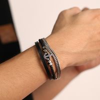 Hip-Hop Vintage Style Anchor Stainless Steel Pu Leather Braid Artificial Leather Men's Bangle main image 1