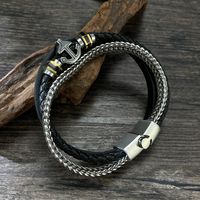 Hip-Hop Vintage Style Anchor Stainless Steel Pu Leather Braid Artificial Leather Men's Bangle main image 2