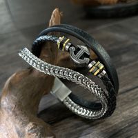 Hip-Hop Vintage Style Anchor Stainless Steel Pu Leather Braid Artificial Leather Men's Bangle main image 4