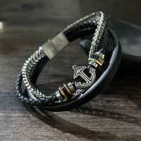 Hip-Hop Vintage Style Anchor Stainless Steel Pu Leather Braid Artificial Leather Men's Bangle main image 3