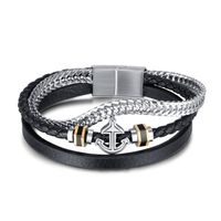 Hip-Hop Vintage Style Anchor Stainless Steel Pu Leather Braid Artificial Leather Men's Bangle sku image 1