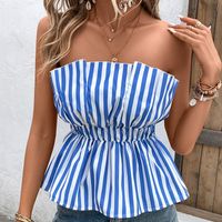 Women's Bandeau Sleeveless Blouses Pleated Elegant Simple Style Stripe main image 4
