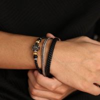 Hip Hop Estilo Vintage Sol Cara Sonriente Acero Inoxidable Cuero Sintético Cuero Artificial Hecho A Mano Hombres Brazalete main image 5