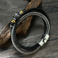 Hip-Hop Vintage Style Sun Smiley Face Stainless Steel Pu Leather Artificial Leather Handmade Men's Bangle main image 4