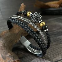 Hip-Hop Vintage Style Sun Smiley Face Stainless Steel Pu Leather Artificial Leather Handmade Men's Bangle main image 2