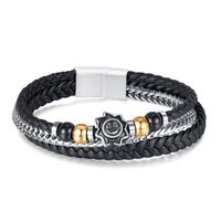 Hip-Hop Vintage Style Sun Smiley Face Stainless Steel Pu Leather Artificial Leather Handmade Men's Bangle sku image 1