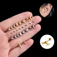 1 Piece Vintage Style French Style Simple Style Hexagram Leaves Plating Inlay Stainless Steel Zircon 18k Gold Plated Ear Studs main image 1