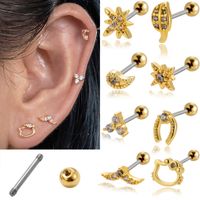 1 Piece Vintage Style French Style Simple Style Hexagram Leaves Plating Inlay Stainless Steel Zircon 18k Gold Plated Ear Studs main image 2