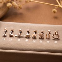1 Piece Vintage Style French Style Simple Style Hexagram Leaves Plating Inlay Stainless Steel Zircon 18k Gold Plated Ear Studs main image 4