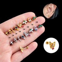 1 Piece Ear Cartilage Rings & Studs Vintage Style French Style Simple Style Cross Water Droplets Butterfly 316 Stainless Steel  Copper Plating Inlay Zircon main image 1