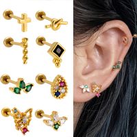 1 Piece Ear Cartilage Rings & Studs Vintage Style French Style Simple Style Cross Water Droplets Butterfly 316 Stainless Steel  Copper Plating Inlay Zircon main image 5