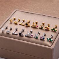 1 Piece Ear Cartilage Rings & Studs Vintage Style French Style Simple Style Cross Water Droplets Butterfly 316 Stainless Steel  Copper Plating Inlay Zircon main image 2