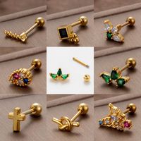 1 Piece Ear Cartilage Rings & Studs Vintage Style French Style Simple Style Cross Water Droplets Butterfly 316 Stainless Steel  Copper Plating Inlay Zircon main image 4