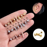1 Piece Ear Cartilage Rings & Studs Vintage Style French Style Simple Style Star Wings Butterfly 316 Stainless Steel  Copper Plating Inlay Zircon main image 1