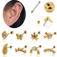 1 Piece Ear Cartilage Rings & Studs Vintage Style French Style Simple Style Star Wings Butterfly 316 Stainless Steel  Copper Plating Inlay Zircon main image 6