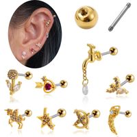 1 Piece Ear Cartilage Rings & Studs Vintage Style French Style Simple Style Pentagram Heart Shape Horse 316 Stainless Steel  Copper Plating Inlay Zircon main image 7