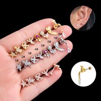 1 Piece Ear Cartilage Rings & Studs Vintage Style French Style Simple Style Pentagram Heart Shape Horse 316 Stainless Steel  Copper Plating Inlay Zircon main image 1