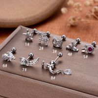 1 Piece Ear Cartilage Rings & Studs Vintage Style French Style Simple Style Pentagram Heart Shape Horse 316 Stainless Steel  Copper Plating Inlay Zircon main image 3