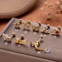 1 Piece Ear Cartilage Rings & Studs Vintage Style French Style Simple Style Pentagram Heart Shape Horse 316 Stainless Steel  Copper Plating Inlay Zircon main image 2