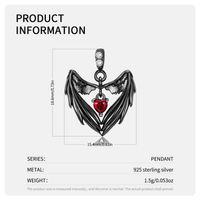 Punk Heart Shape Wings Sterling Silver Plating Inlay Artificial Gemstones Charms Necklace main image 2
