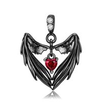 Punk Heart Shape Wings Sterling Silver Plating Inlay Artificial Gemstones Charms Necklace sku image 2