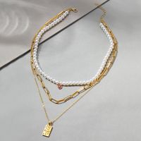 Vintage Style Shiny Square Heart Shape Artificial Pearl Alloy Beaded Women's Three Layer Necklace main image 5