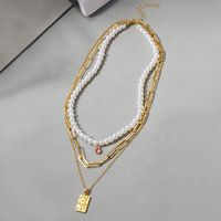 Vintage Style Shiny Square Heart Shape Artificial Pearl Alloy Beaded Women's Three Layer Necklace main image 3