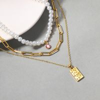 Vintage Style Shiny Square Heart Shape Artificial Pearl Alloy Beaded Women's Three Layer Necklace main image 2