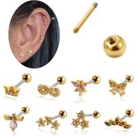 1 Piece Ear Cartilage Rings & Studs Vintage Style French Style Simple Style Crown Flower Butterfly 316 Stainless Steel  Copper Plating Inlay Zircon main image 5