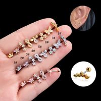 1 Piece Ear Cartilage Rings & Studs Vintage Style French Style Simple Style Crown Flower Butterfly 316 Stainless Steel  Copper Plating Inlay Zircon main image 1