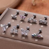 1 Piece Ear Cartilage Rings & Studs Vintage Style French Style Simple Style Crown Flower Butterfly 316 Stainless Steel  Copper Plating Inlay Zircon main image 4