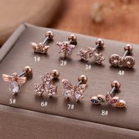 1 Piece Ear Cartilage Rings & Studs Vintage Style French Style Simple Style Crown Flower Butterfly 316 Stainless Steel  Copper Plating Inlay Zircon main image 2