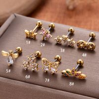 1 Piece Ear Cartilage Rings & Studs Vintage Style French Style Simple Style Crown Flower Butterfly 316 Stainless Steel  Copper Plating Inlay Zircon main image 3