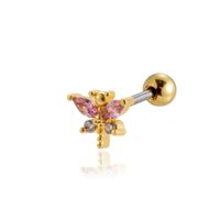 1 Piece Ear Cartilage Rings & Studs Vintage Style French Style Simple Style Crown Flower Butterfly 316 Stainless Steel  Copper Plating Inlay Zircon sku image 7