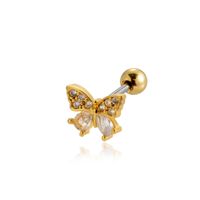 1 Piece Ear Cartilage Rings & Studs Vintage Style French Style Simple Style Crown Flower Butterfly 316 Stainless Steel  Copper Plating Inlay Zircon sku image 19