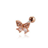 1 Piece Ear Cartilage Rings & Studs Vintage Style French Style Simple Style Crown Flower Butterfly 316 Stainless Steel  Copper Plating Inlay Zircon sku image 23